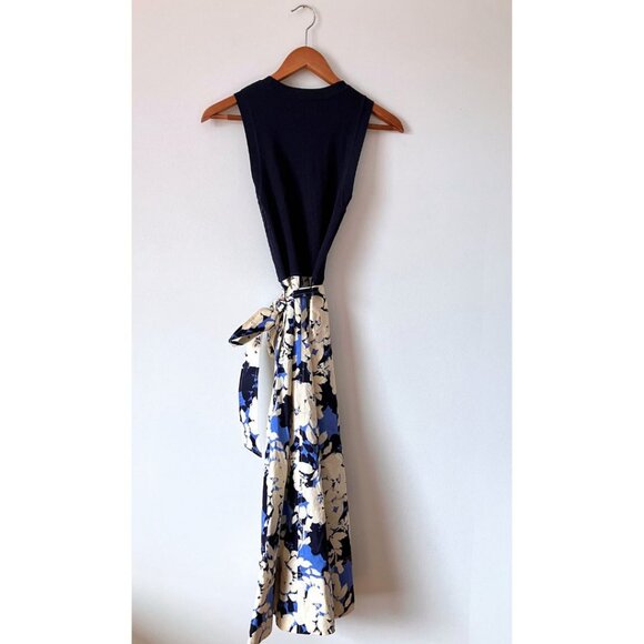 Tanya Taylor Devon Mixed Media Floral Print Midi Dress Maritime Blue Size Small - Picture 4 of 7